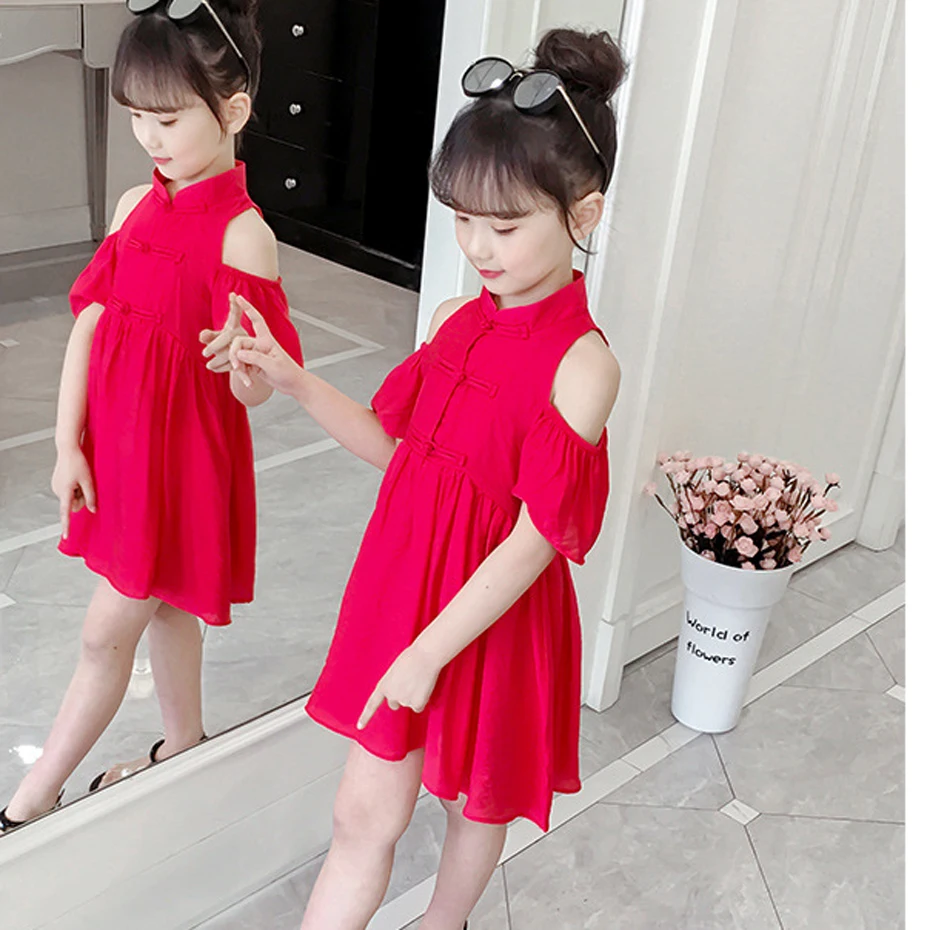 

Summer Dress For Girls Off Shoulder Pretty Dresses For Girl Solid Color Dress Children Teen Clothing For Girls 8 10 12 14 Years
