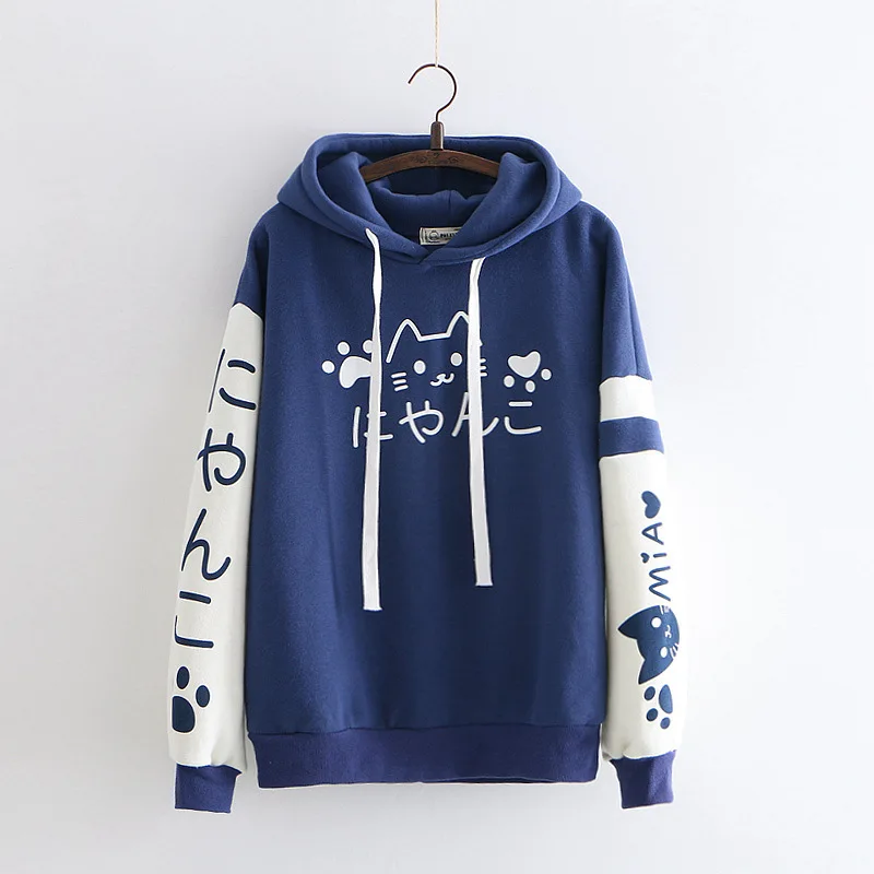  Japanese Kawaii Pink Sweatshirt Women Harajuku Anime Cat Clothes Mori Girl Preppy Warm Lovely Cute 