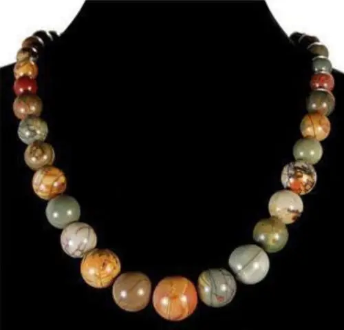 

Hot sell Noble- hot sell new - HOT3236 Natural 6-14mm Multicolor Picasso Jasper Round Beads Necklace 17''