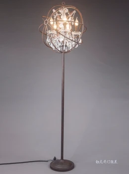 

American country loft retro iron crystal floor lamp bedroom living dining room standing light lamp