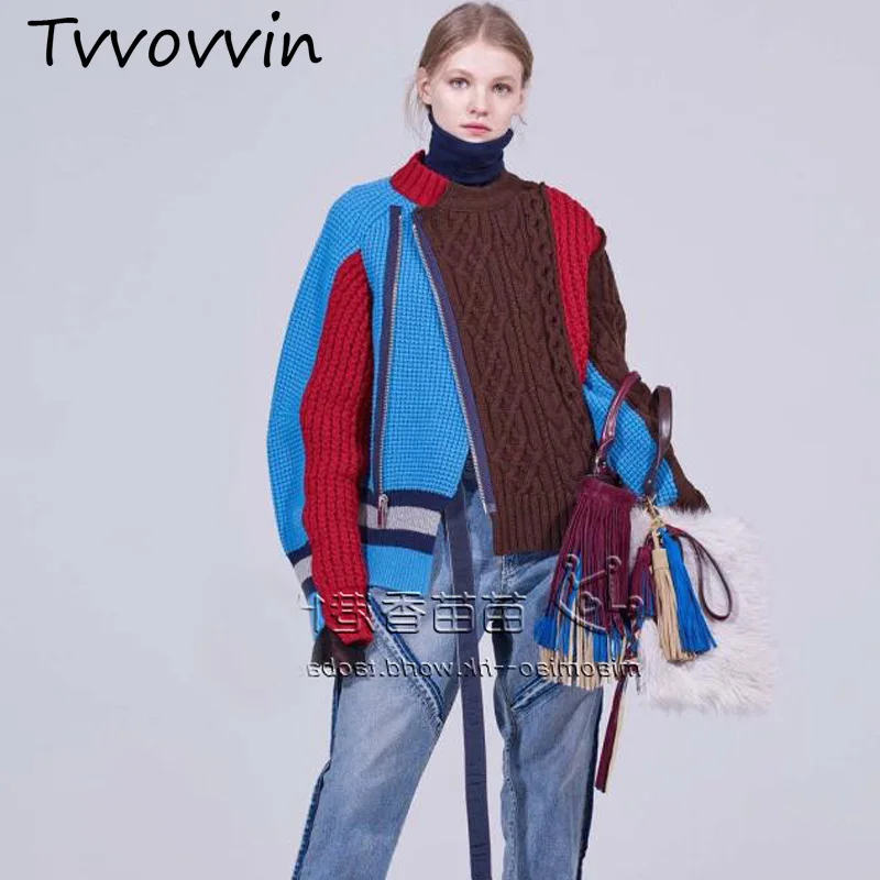 

2019 Autumn Winter New Fashion Trend Clothing Long-sleeved Solid Long Sleeve Irregular Stitching Sweater C364
