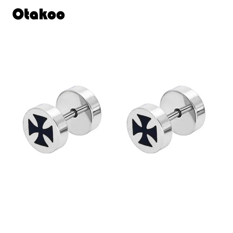 Otakoo штанга стиль крест черный и серебристый цвет женское из нержавеющей стали заколка серьги женские мужские серьги-шпильки