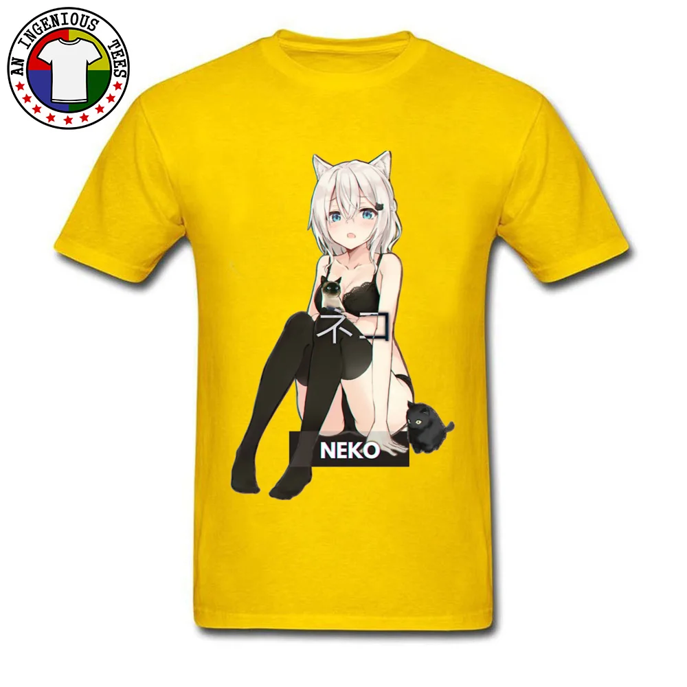 Neko Waifu Ahegao/футболки для девочек Otaku Senpai Nerdy Manga Harajuku Cat футболка, популярные мужские футболки японского комикса - Цвет: Yellow