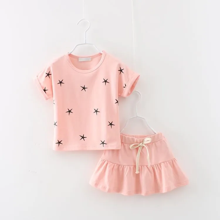 

Girls summer clothing Sets fashion print star T-shirt and skirts girls clothes