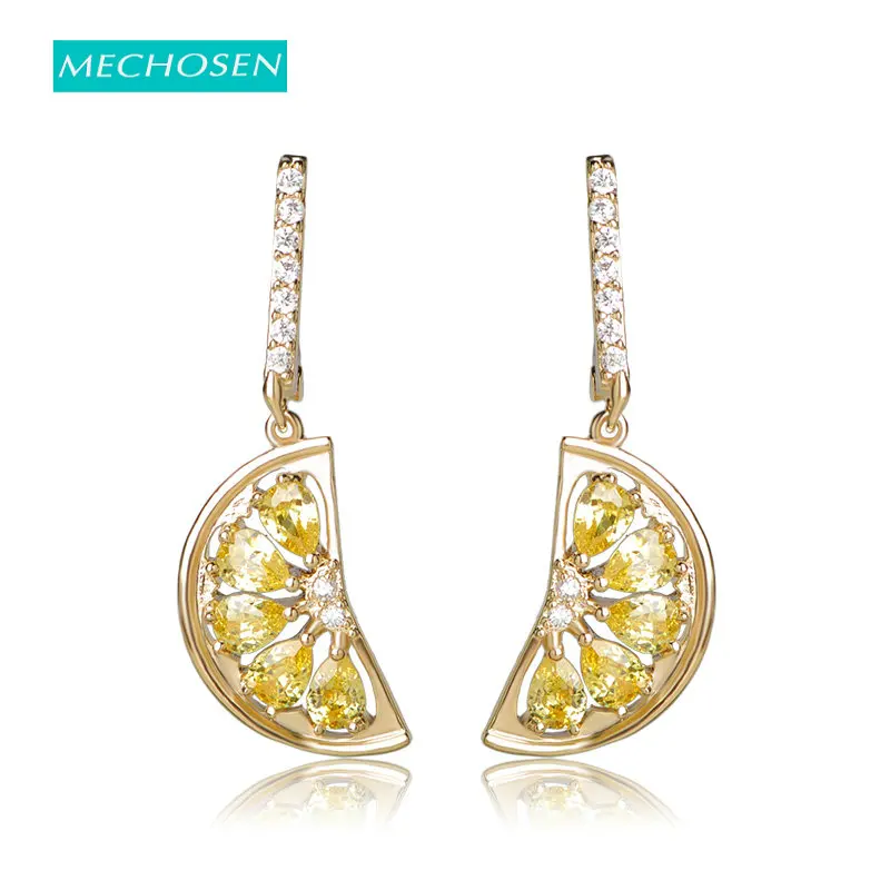 MECHOSEN модные серьги-гвоздики в форме лимона для женщин и девочек, цветные серьги-гвоздики из циркония, Золотые серьги с английским замком