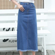 Новинка, Корейская Осенняя джинсовая юбка с карманами, тонкая джинсовая юбка большого размера, простая Женская юбка миди