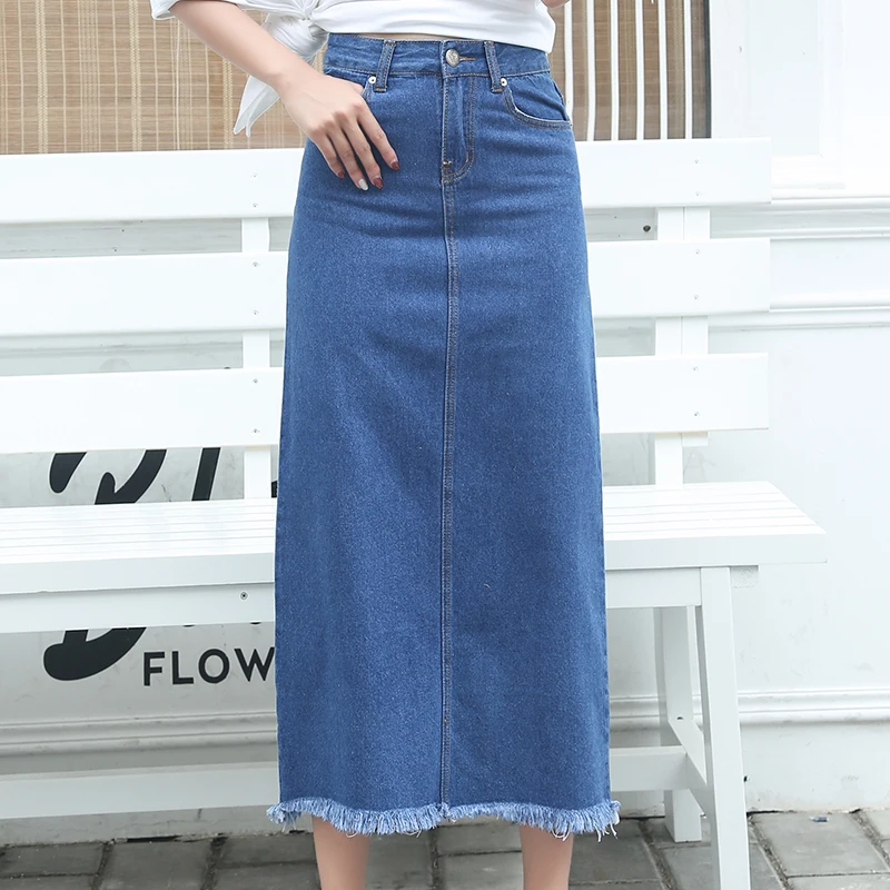 

2018 New Korean Autumn Pockets Women's Jeans Skirts Slim Oversized Denim Skirt Simple Female Midi Skirt