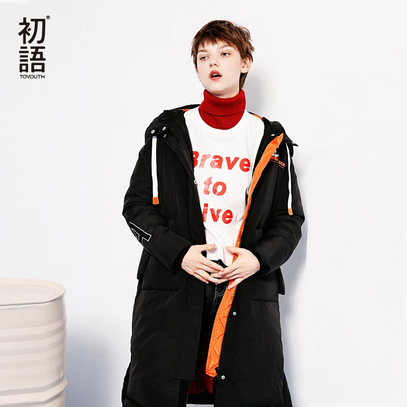 Koop Toyouth Down Jassen 2017 Winter Vrouwen Mode Contrast Kleur Rechte Warmte Dikker Witte Eend Lange Donsjack