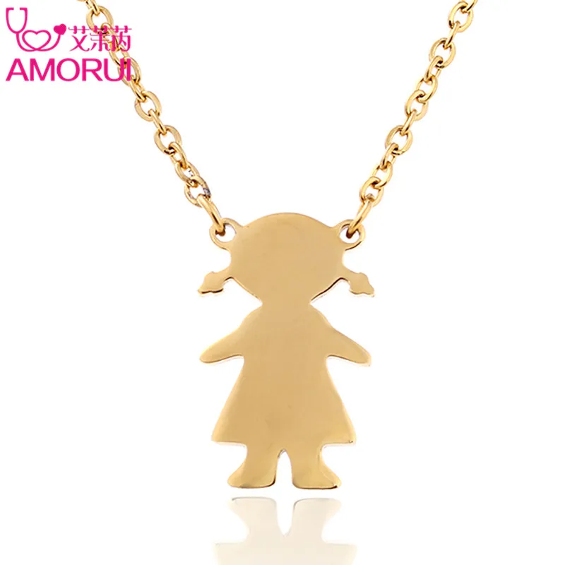 AMORUI Family Girl Choker Necklace Stainless Steel Rose Gold/Gold/Silver Color Daughter Necklaces & Pendants for Women Jewelry