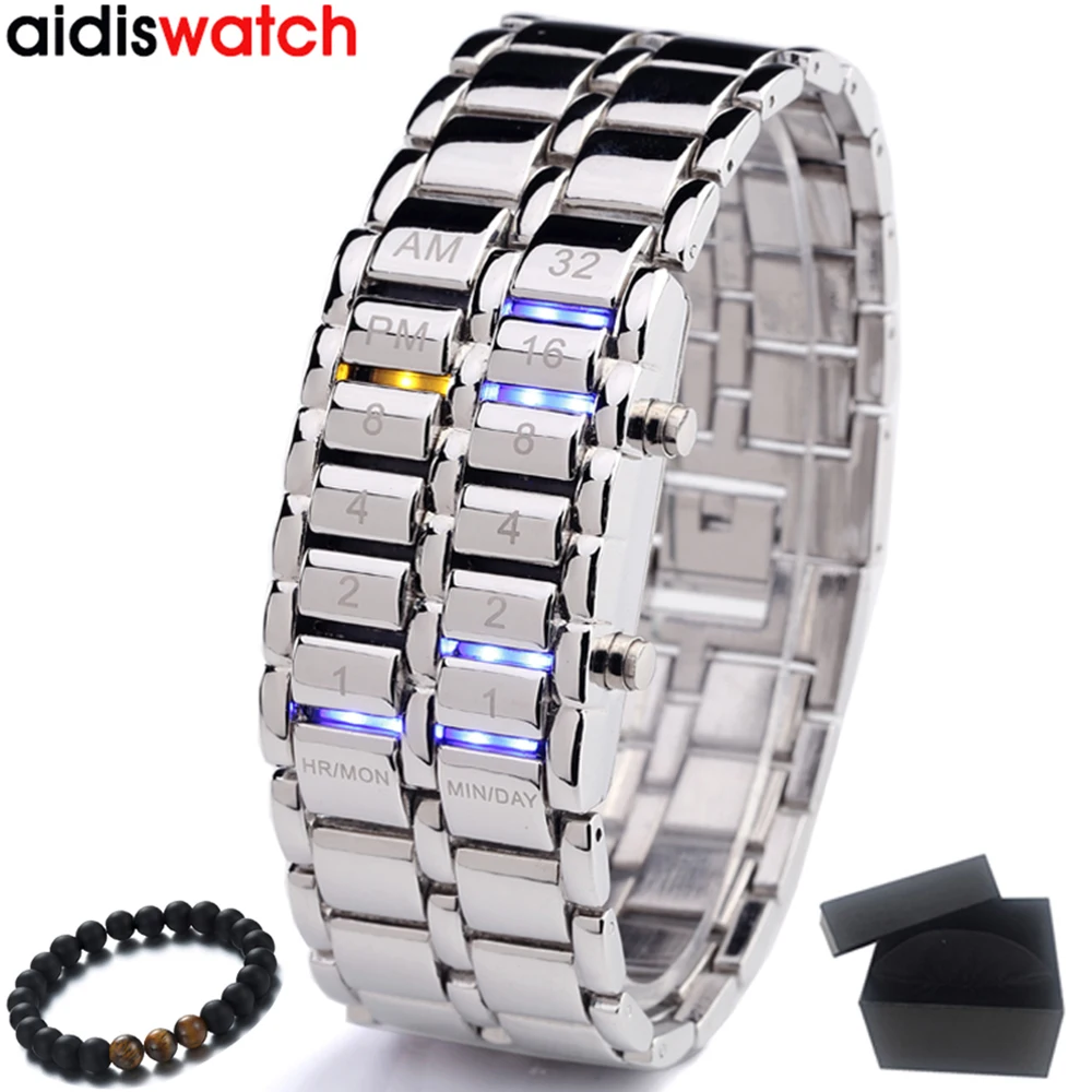 

High quality Led Displayer Luminous Sports Watch Top Brand Aidis Fashion Luxury LED Electronic Men Wristwatches Male Blue Binary
