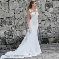 2019 New Beach Mermaid Appliques Lace Vestido De Noiva Amazing Back Train Cheap Wedding Dresses