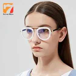 Металл Flat Top очки Женщины Овальный большой кадр круглое лицо очки модной ясно миопия очки кадр lentes hombre opticos