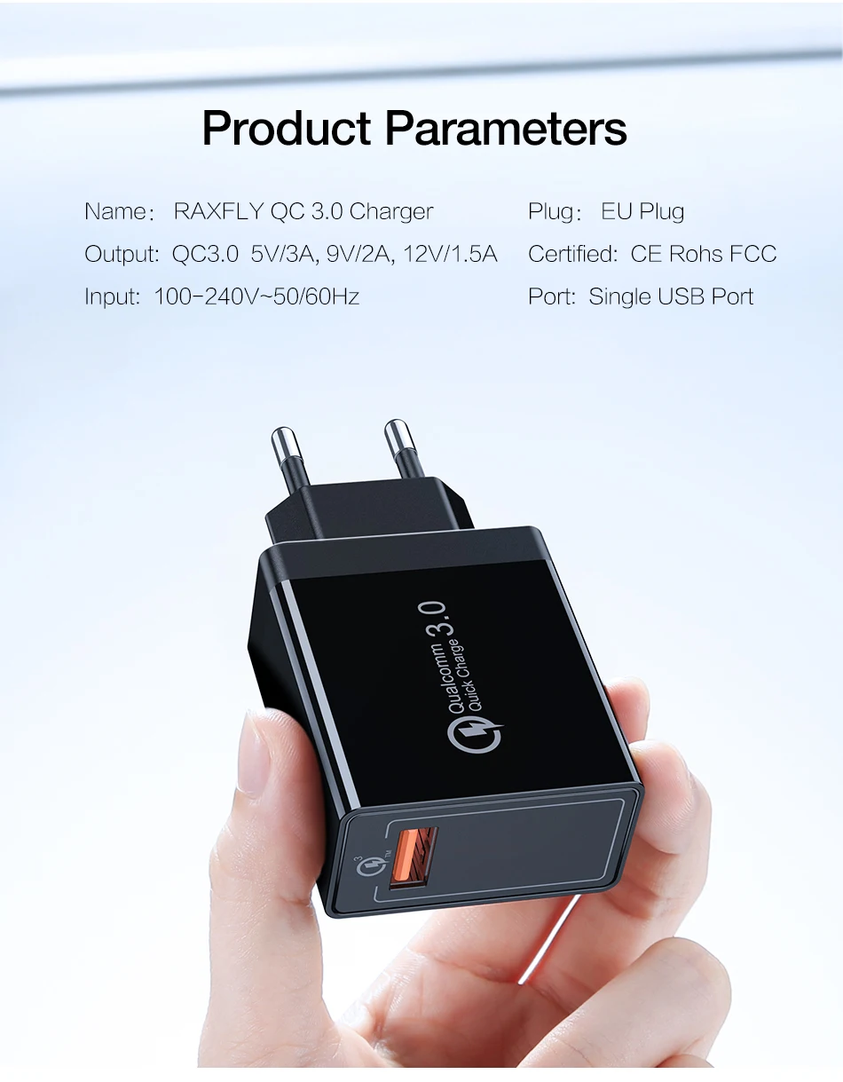 USB raxfly зарядное устройство для телефона для iPhone Quick Charge 3,0 для samsung Note 9 8 18 Вт настенное дорожное быстрое зарядное устройство для телефона huawei P20 Pro