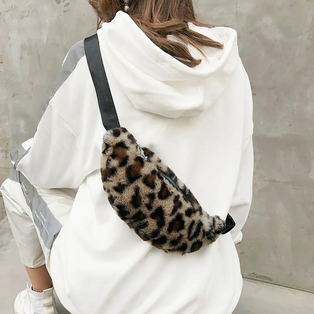 

Woman Leopard Print waist bag fanny pack hairry Wide Shoulder Strap Chest Bag Crossbody Bag Pockets sac banane femme heuptas er