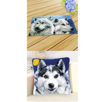 

2pcs Wolf Pattern Latch Hook Kits Carpet and Pillowcase Making for Boys Girls Gifts