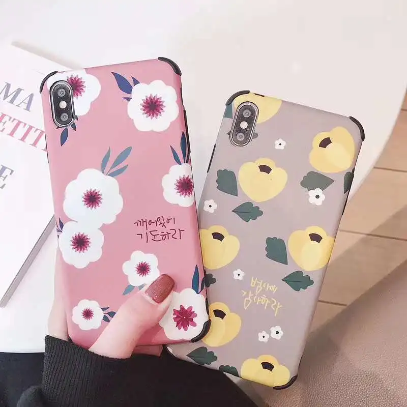 

Four corners Anti-fall Phone case For iphone Xs Max Xr 10 X Beautiful flower pattern Cover For iphone 6 6S Plus 7 8 Plus Cases