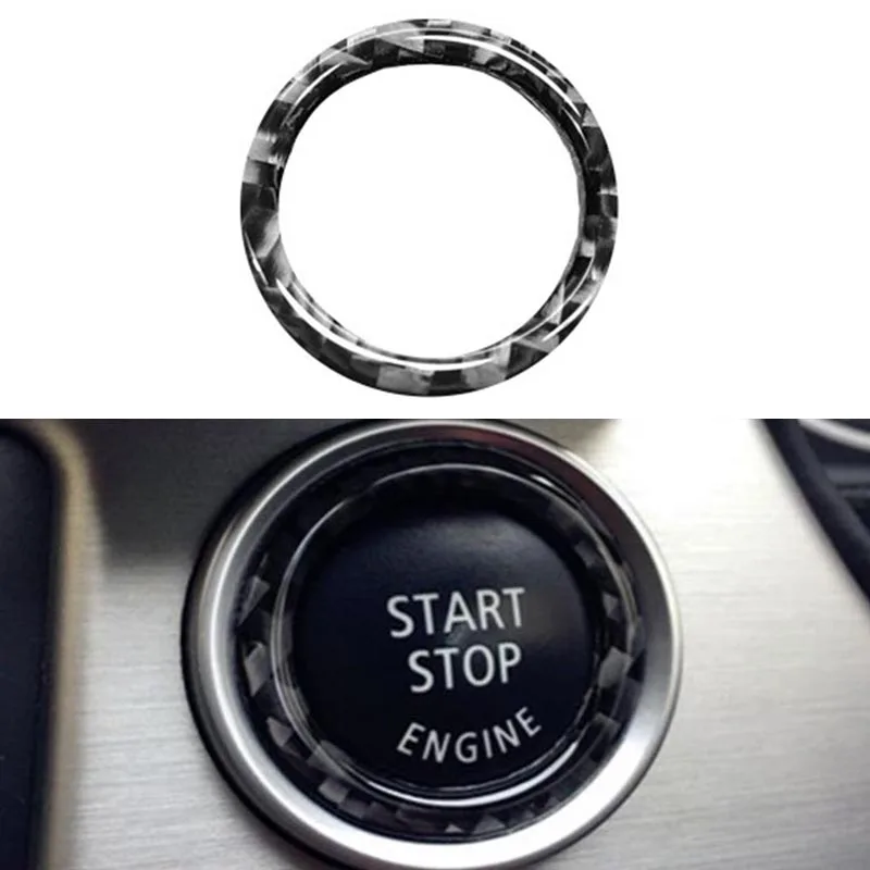 

1pc Black Carbon Fiber car Decorative ring Automotive Engine Start-Stop Ring cover trim parts For BMW 3 Series E90 E92 E93