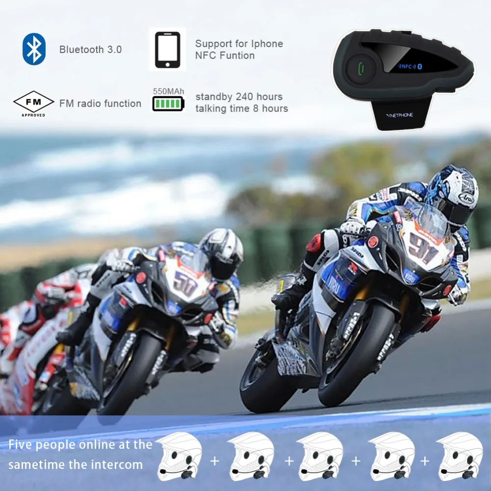VNETPHONE V8 Bluetooth Интерком Мото шлем NFC руль мотоцикла дистанционное управление