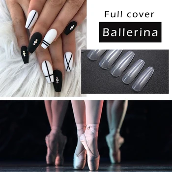 

500Pcs/Pack Natural/ White Professional Long Curved Ballerina Nail Tips Full Cover Fake Nail For Salon,Home DIY High Quality
