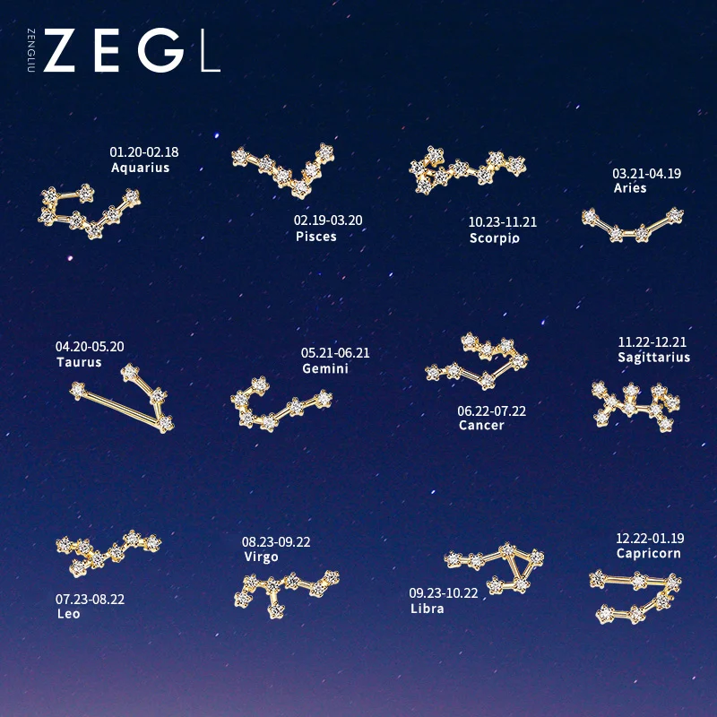 Женское регулируемое мягкое кольцо ZEGL twelve с цепочкой в виде созвездия|Кольца| |