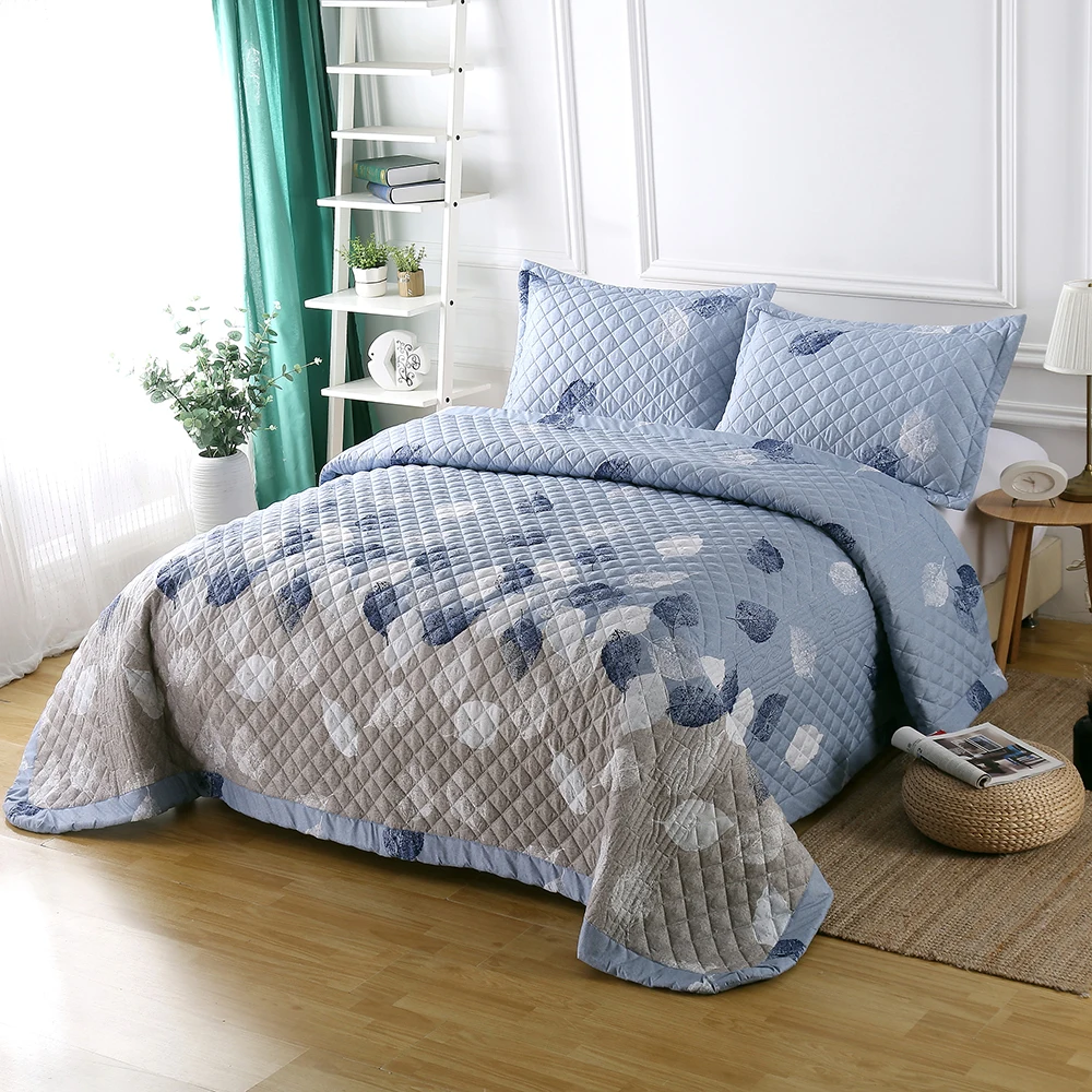 

New Euopean Style Quilt SET 3PCS Quilted Bedspread Printed Quilts Bed Covers King Size Coverlet Set Pillowcase Bedding