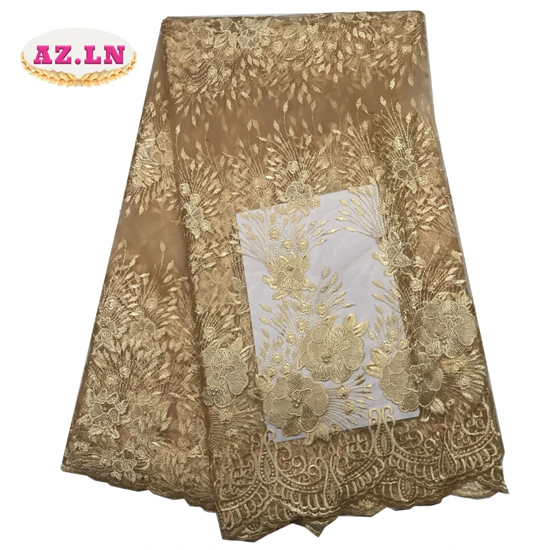 

nigerian lace fabrics for wedding African French Tulle Lace fabric 2019 Gold high quality african lace 5yards A19-B4