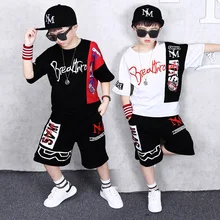 Новые комплекты для мальчиков, летние топы и штаны, повседневный детский спортивный костюм с буквенным принтом и короткими рукавами, школьная одежда для детей 4, 6, 7, 8, 9, 11, 13 лет