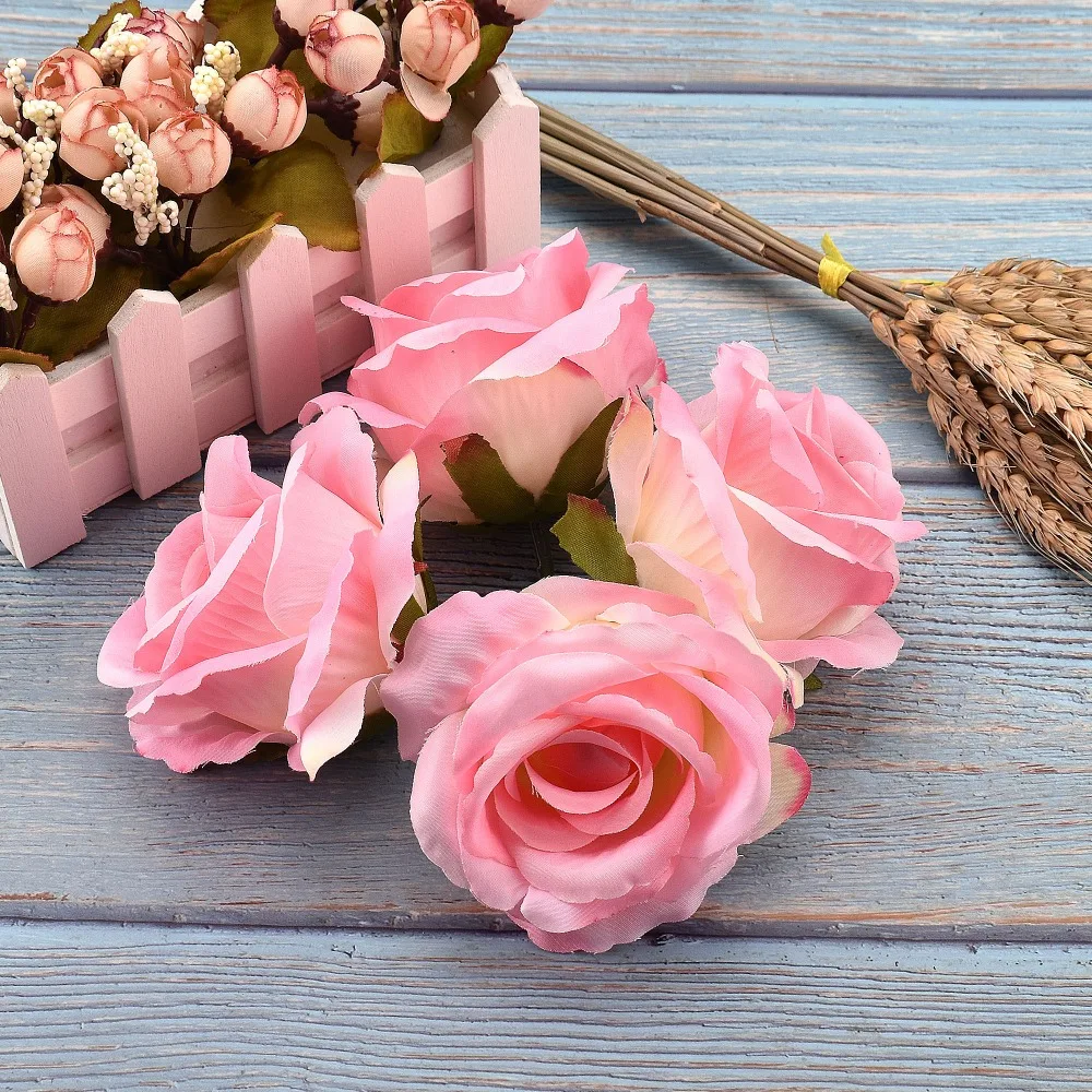 30 шт. 8 см искусственные Розовые розы шелковые головки цветов для украшения свадьбы DIY ВЕНОК Подарочная коробка Скрапбукинг искусственные поддельные цветы