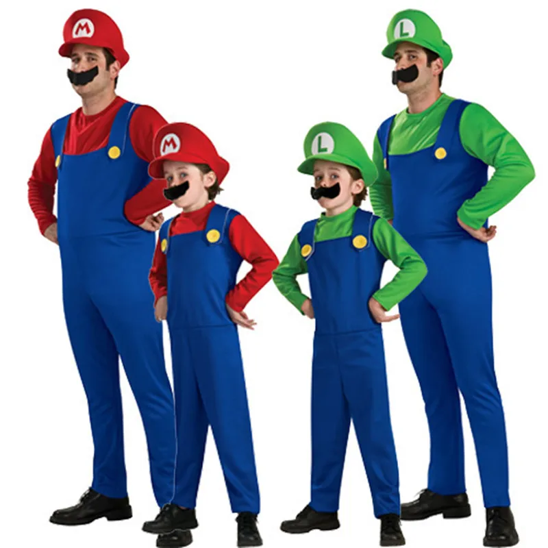 Дети Funy Косплей Супер Марио костюмы Братья Луиджи Bros. Сантехник маскарадный костюм для вечеринки милый детский взрослый костюм