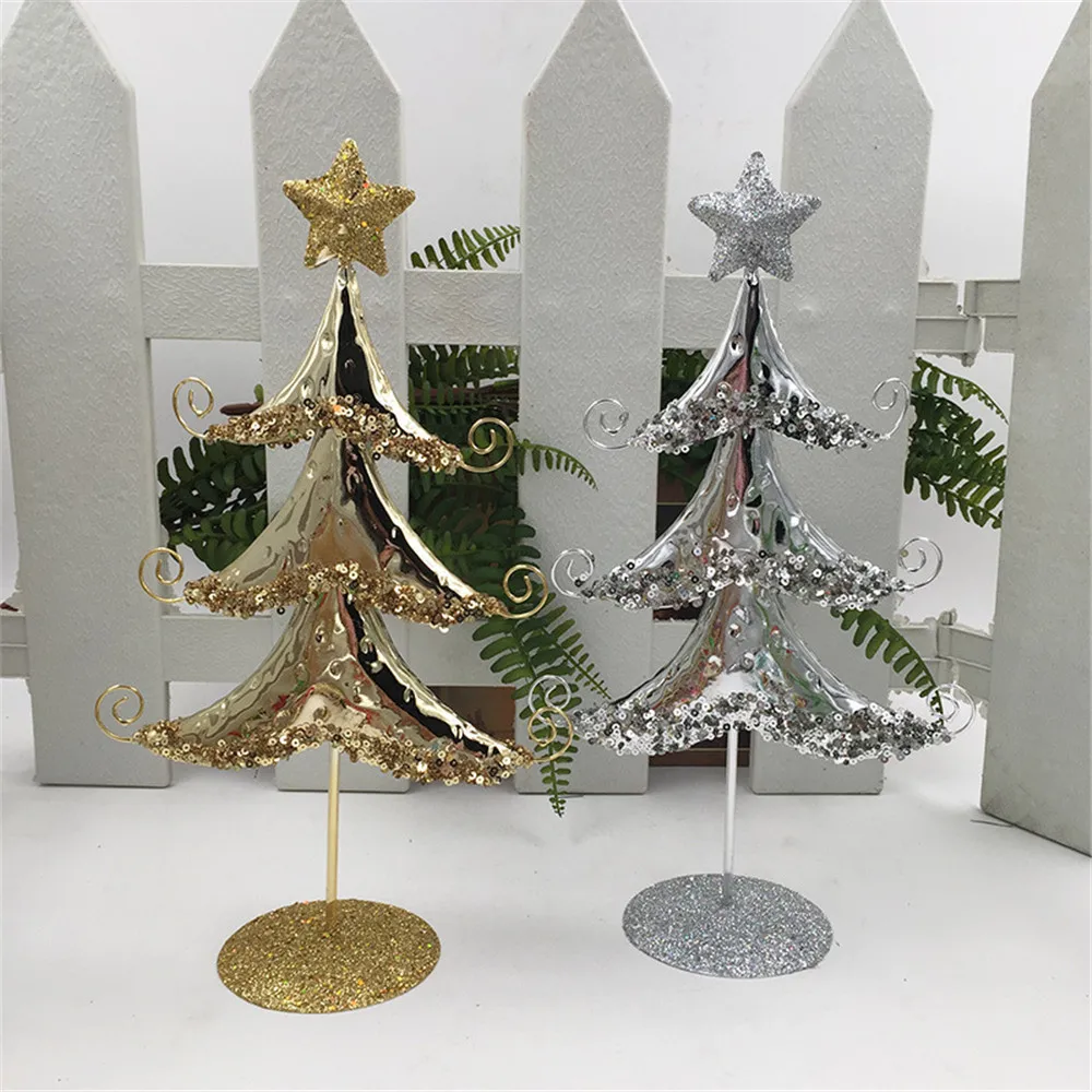 Mini Desktop Iron Christmas Tree Home Office Decoration Gift Ornaments