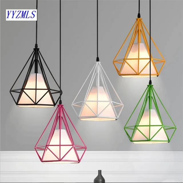 6 Color Modern Black Birdcage Pendant Lights Iron Minimalist 6 Color Modern Black Birdcage Pendant Lights Iron Minimalist Scandinavian Loft Pyramid Lamp Metal Cage With Led Bulb