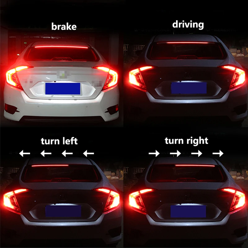 

1SET 103cm Red 12V Brake Light Flexible Car Additional LED Car Third Brake Light With Driving Turn Signal Warning Stop Lamp