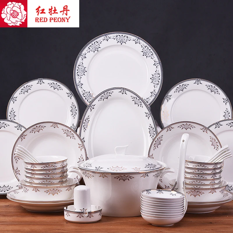 Tangshan 56 голова костяного фарфора посуда костюм Европейский бытовой керамическая чаша набор посуды полный современный минималистский