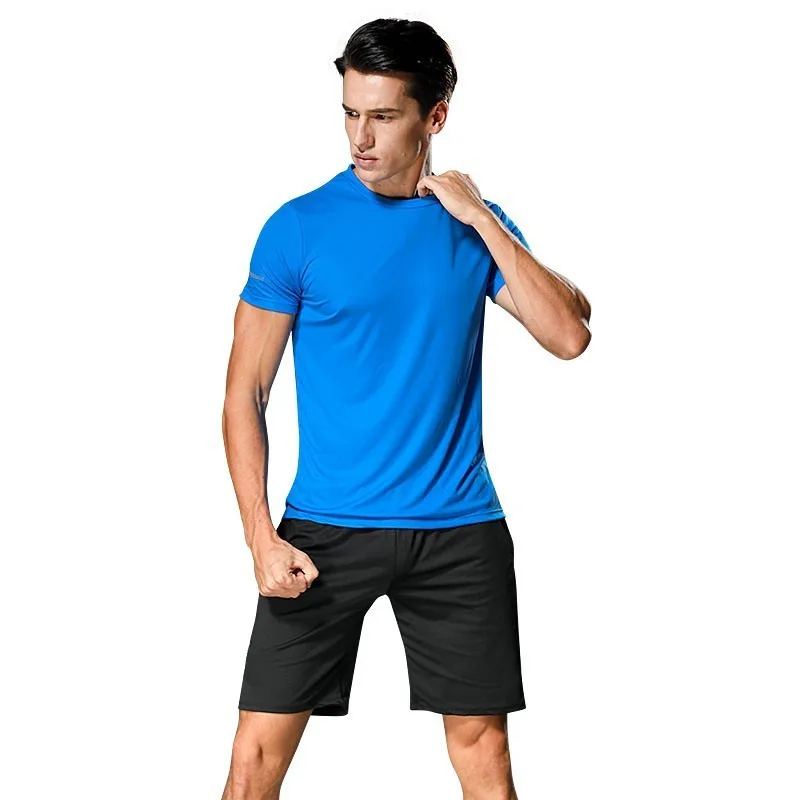Мужской комплект для бега, эластичная дышащая одежда для тренировок, черный, красный, серый, спортивный костюм для тренировок, фитнеса, спортивная одежда для мужчин - Цвет: Men sportswear-2-BLU
