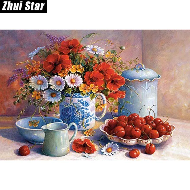 

Full Drill Square Diamond 5D DIY Diamond Painting"Flowers and fruit"Diamond Embroidery Cross Stitch Rhinestone Mosaic Painting