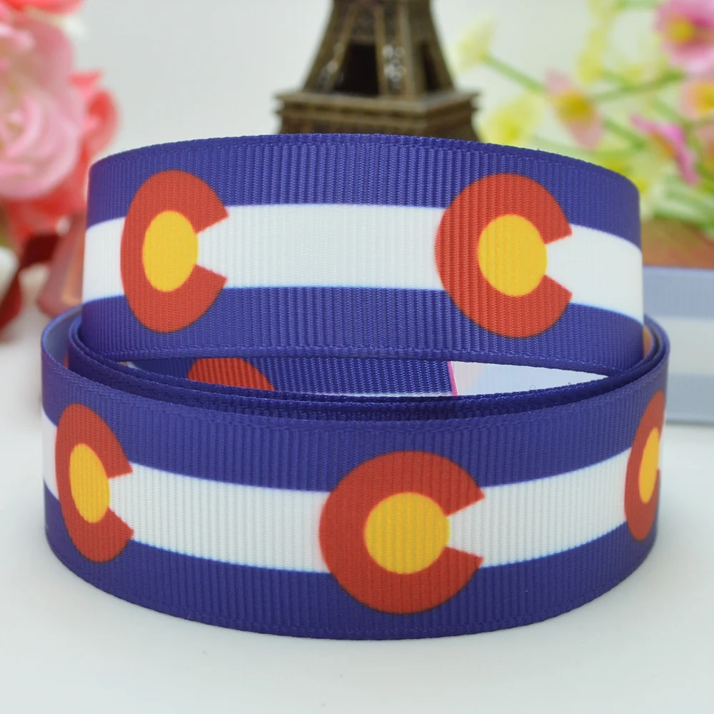 DUWES 7/8&quot 22mm Colorado flag Printed grosgrain ribbon hair bow DIY handmade wholesale custom OEM 50YD |