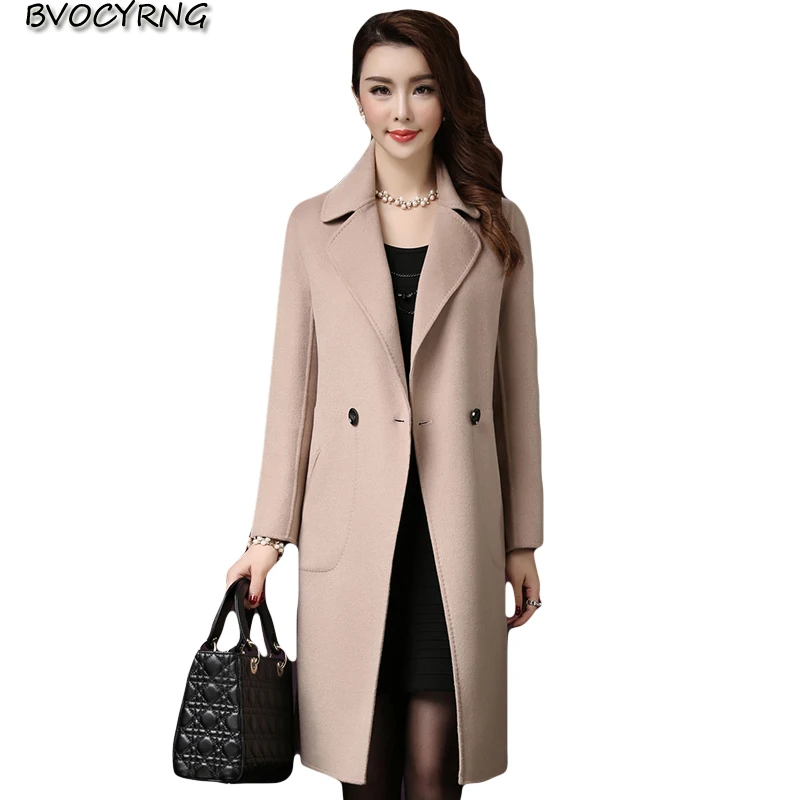 

2018 Autumn Winter New Large Size Women's Wool Jacket Fashion Middle-aged Long Woolen Parka High Quality Lapel Female Coat A0647