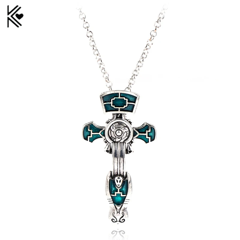 Unique Design Green Cross pendant Necklace High Quality Zinc Alloy