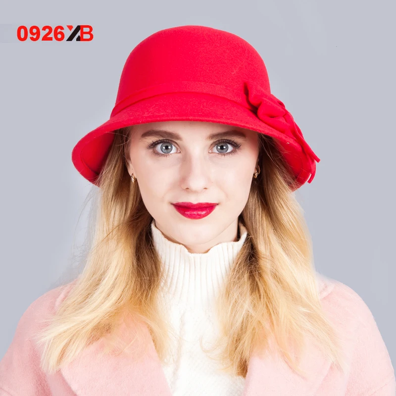0926XB New Winter Dome Fedora ladies Wool Hats Women Vintage Retro Bowler Fedoras Caps Women
