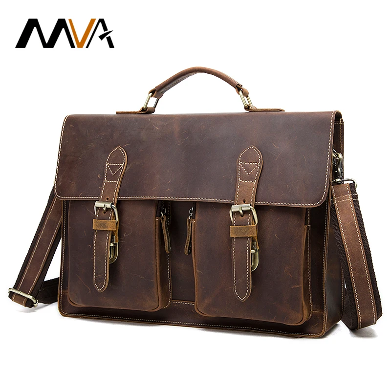 

MVA Men Briefcase Crazy Horse Leather Handbags Office Bags for Mens Messenger Bag Men Laptop Bag Briefcases Genuine Leather 9033