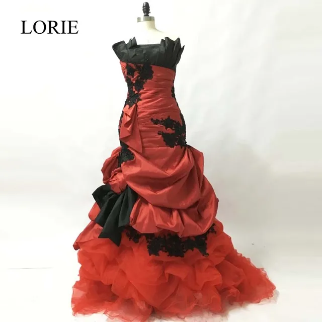 gótico rojo y negro sirena 2018 lorie vestido de novia lace