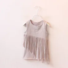 2017 New Girl ins Spring Splice vest Dress Clothing Set Cotton Fashion Kids tassel tshirt the Summer sleeveless Clothes Kid