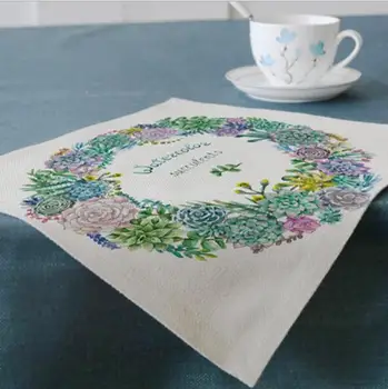 

4Pcs/lot Printed Linen Placemat Place mat Table Mat Cute succulent plant Dinner Coaster Home textile Dec wholesale FG752