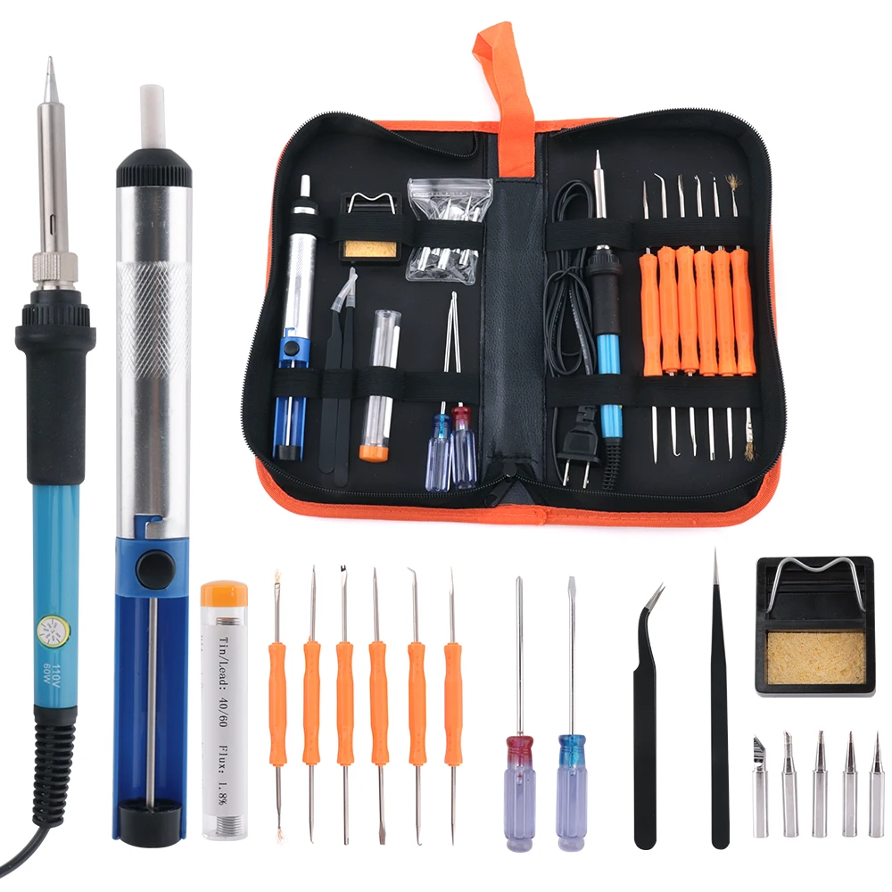 

BORUiT Adjustable Temperature Electric Soldering Iron Kit 110V 60W 6 pcs Welding Solder Rework Repair Tool Apparatus Device