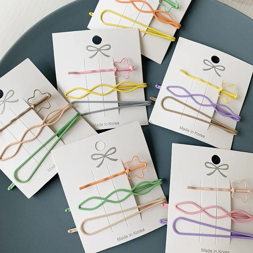 

3Pcs/set Korean Fashion Candy Color Flower Hairpin Hollow Geometric Metal Hair Clip Bobby Pin For Women Girls Hair Accessories