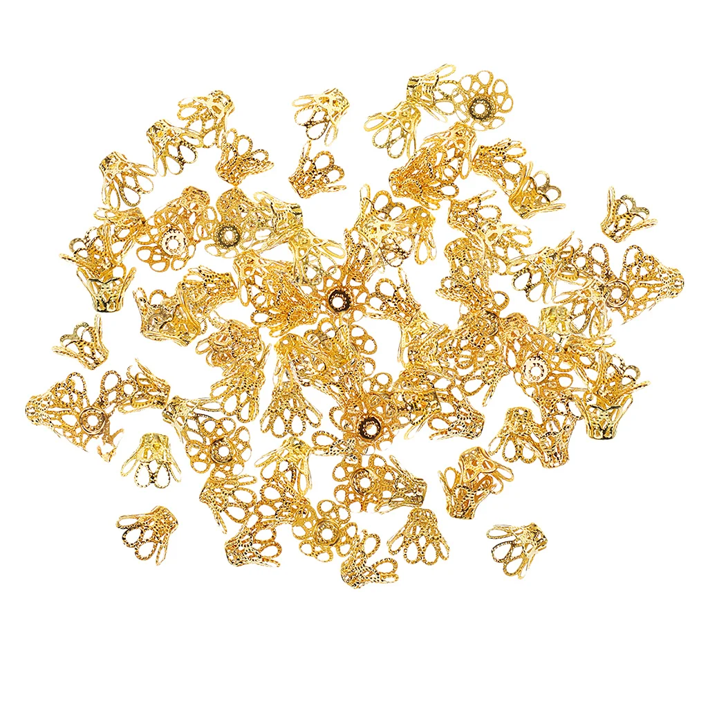 100pcs Gold Tone Iron Metal Flower Bead Caps For Jewelry Making 12 x 7mm