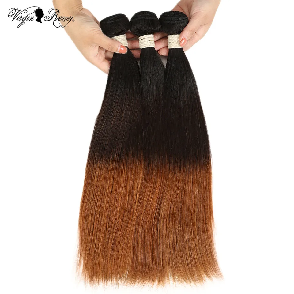 Queen Virgin Remy Ombre Brazilian Straight Hair T1B/4/30 Human Hair Weave Bundles Deal 3 Tone Color 10-20 Inch Weft Extensions