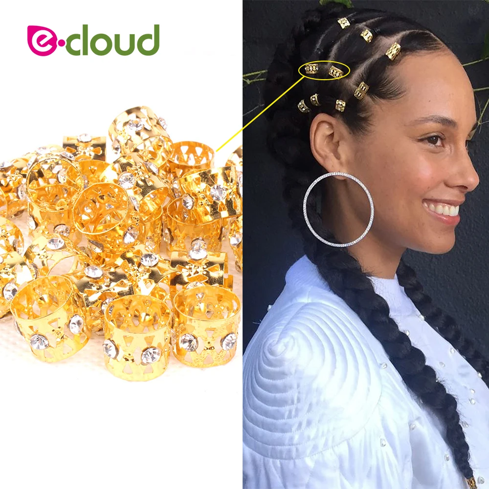 Tubo de Metal Dreadlock para Trança Clipes com Ferramentas de Cabelo Lote Anéis Cabelo Grânulos Dourado Ajustável Trança Manguito Diamante 100 Pçs –