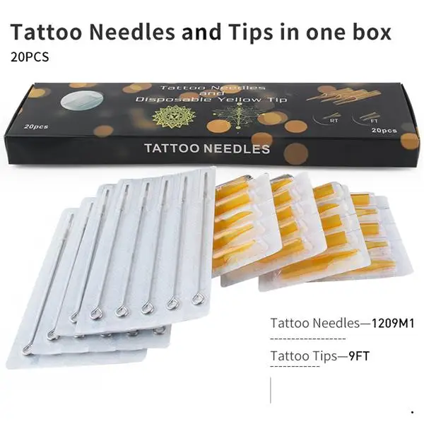 Одноразовые пластиковые наконечники татуировки FT с коробкой (M1 + FT) иглы татуировки и желтые наконечники смешанные 40 шт-профессиональная