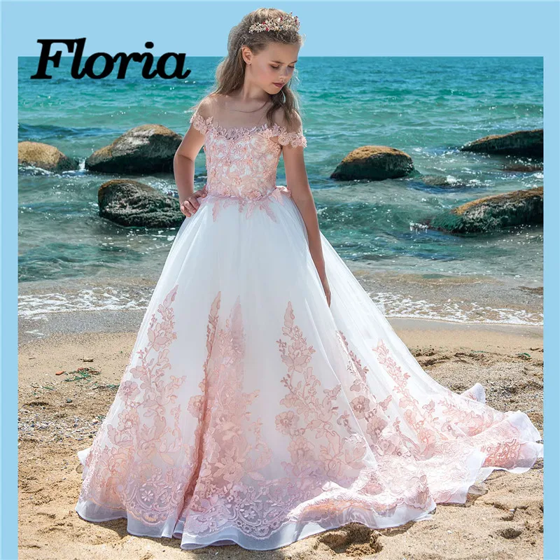 

New Fancy Pink Flower Girl Dresses For Weddings Kids Pageant Ball Gowns First Communion Dresses For Girls 2018 Vestidos daminha